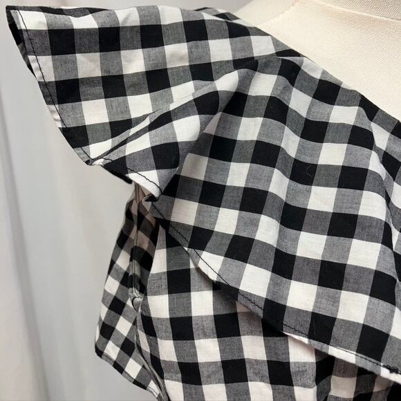 Calvin Klein Womens 8 Black Gingham One-shoulder Flounce Sheath Dress Spring - Picture 4 of 16